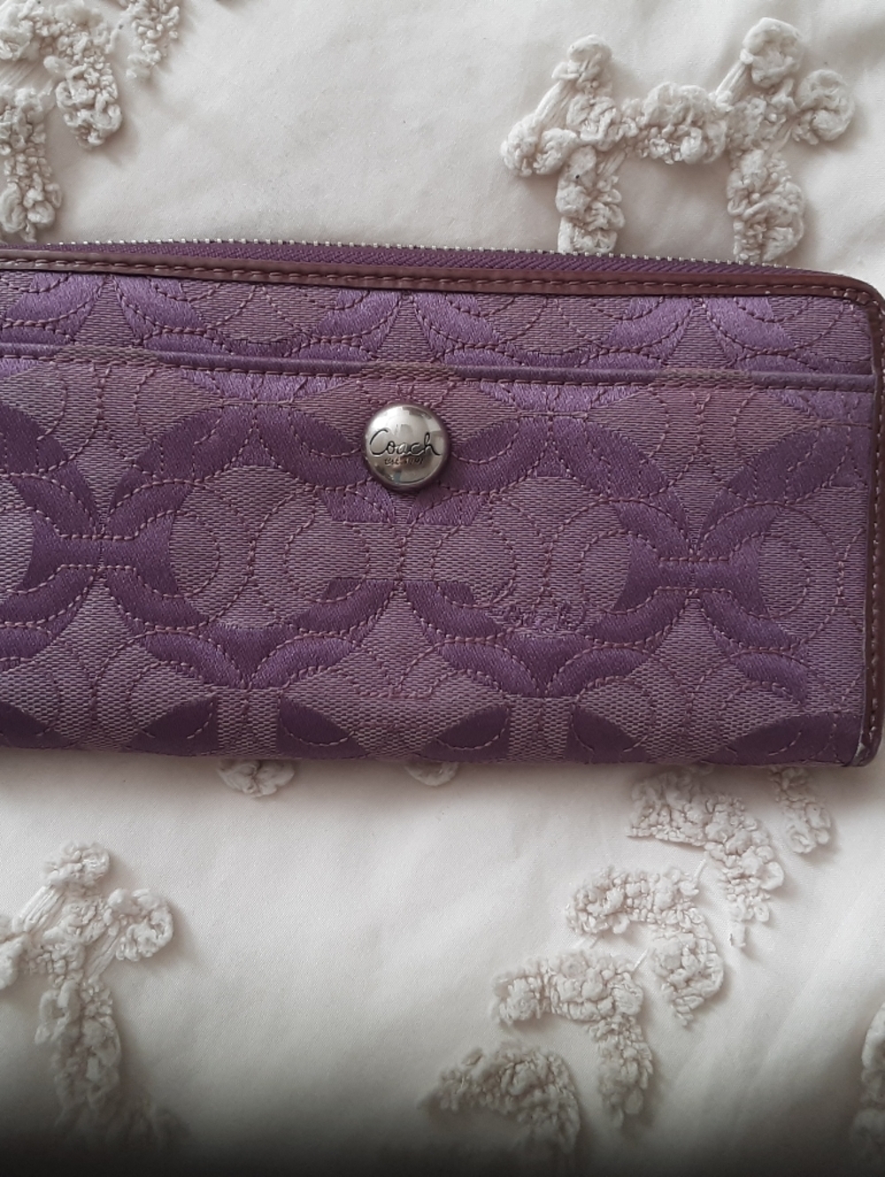 Coach Logo Purple Quilted Zip Medium Size Wallet